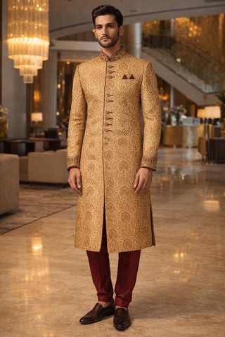 Sherwani brodé traditionnel 3 pièces