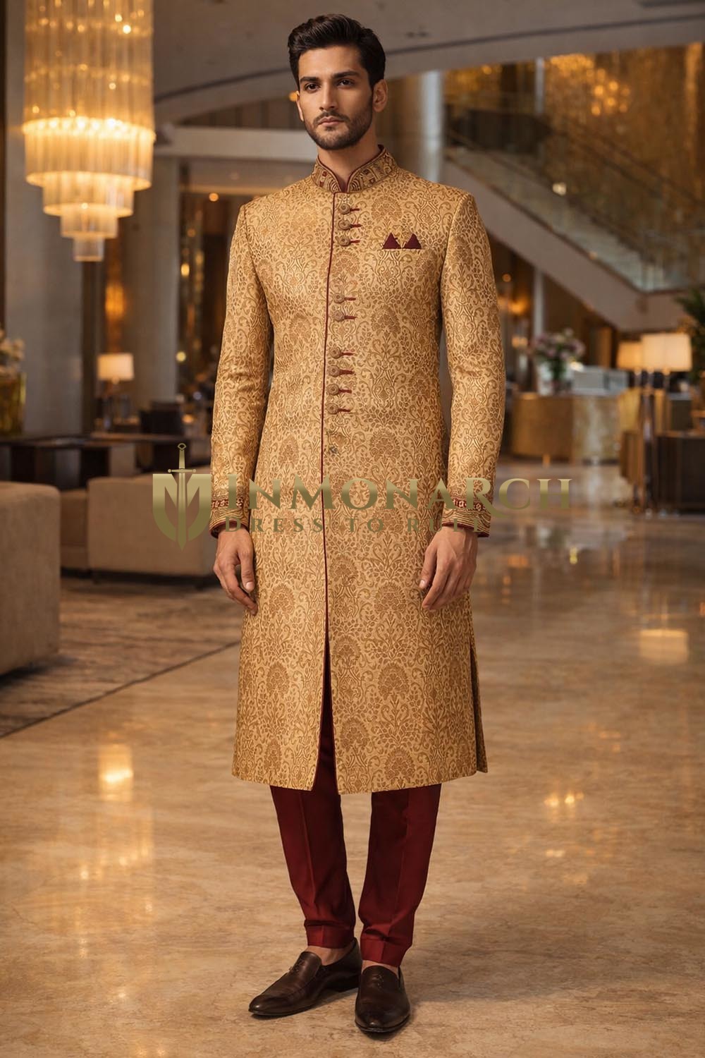 Sherwani brodé traditionnel 3 pièces