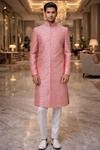 Mens Pink 2 Pc Sherwani for Groom Wedding Hand Embroidered Attire