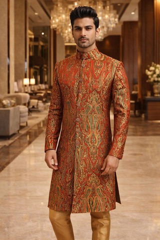 Sherwani rouge mariage 7 boutons