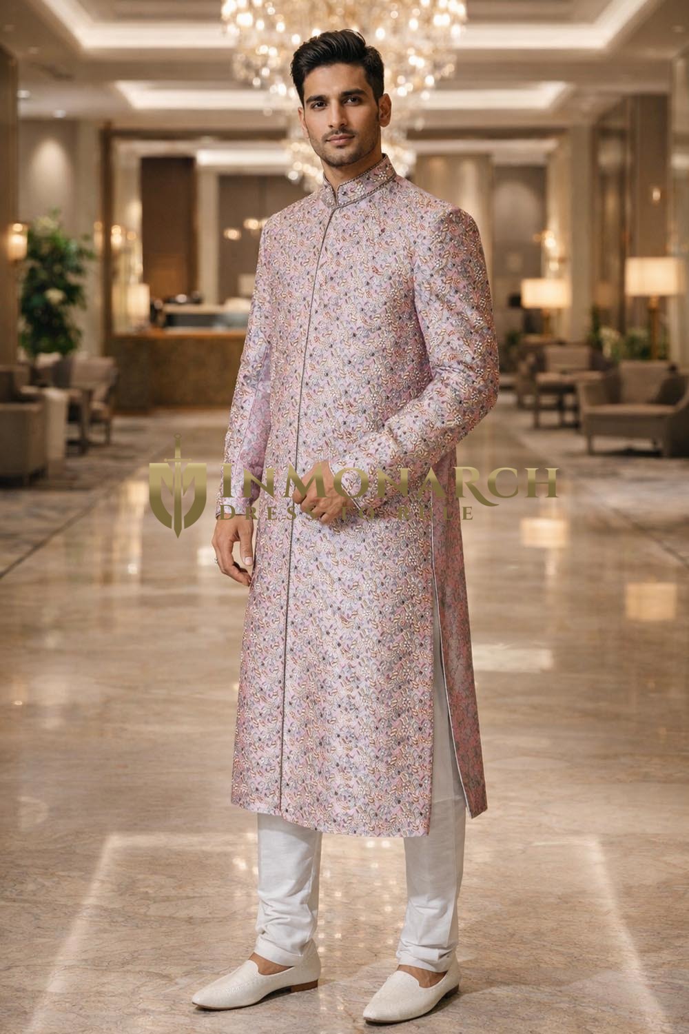 Sherwani lavanda diseño étnico boda