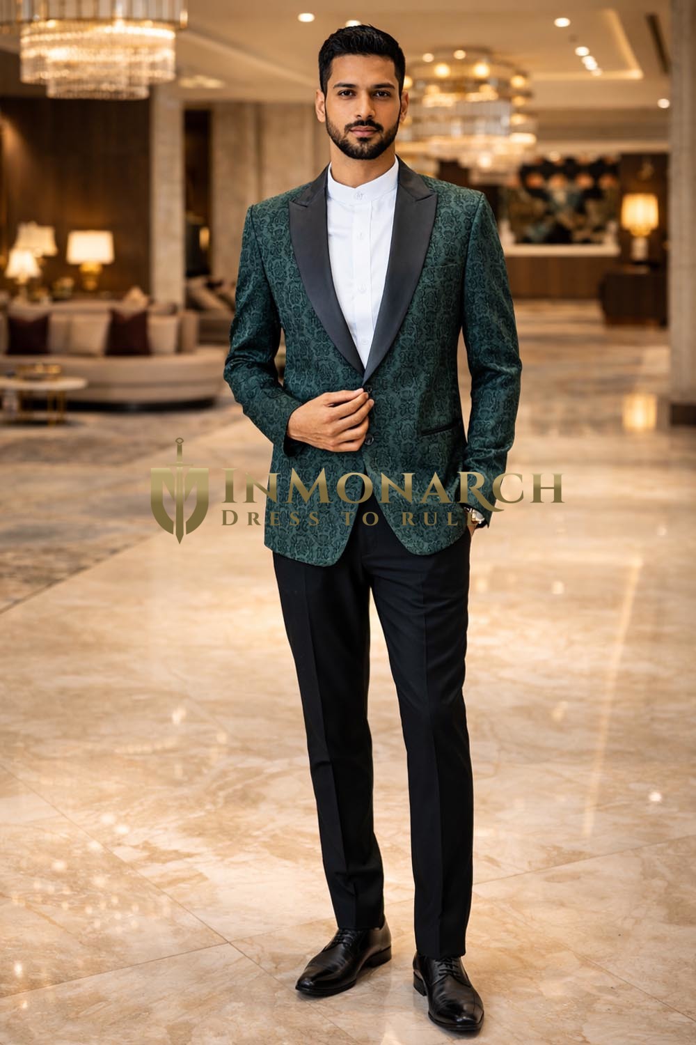 Mens Emerald Green Peak Lapel Tuxedo Suit 2pc Formal Wedding Outfit