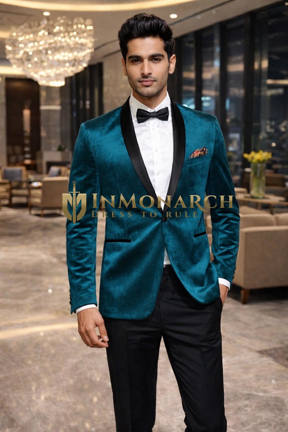 Mens Teal Velvet Shawl Lapel Tuxedo Blazer Slim Fit Formal Jacket
