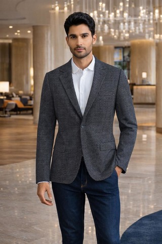 Veste homme en tweed à carreaux noirs