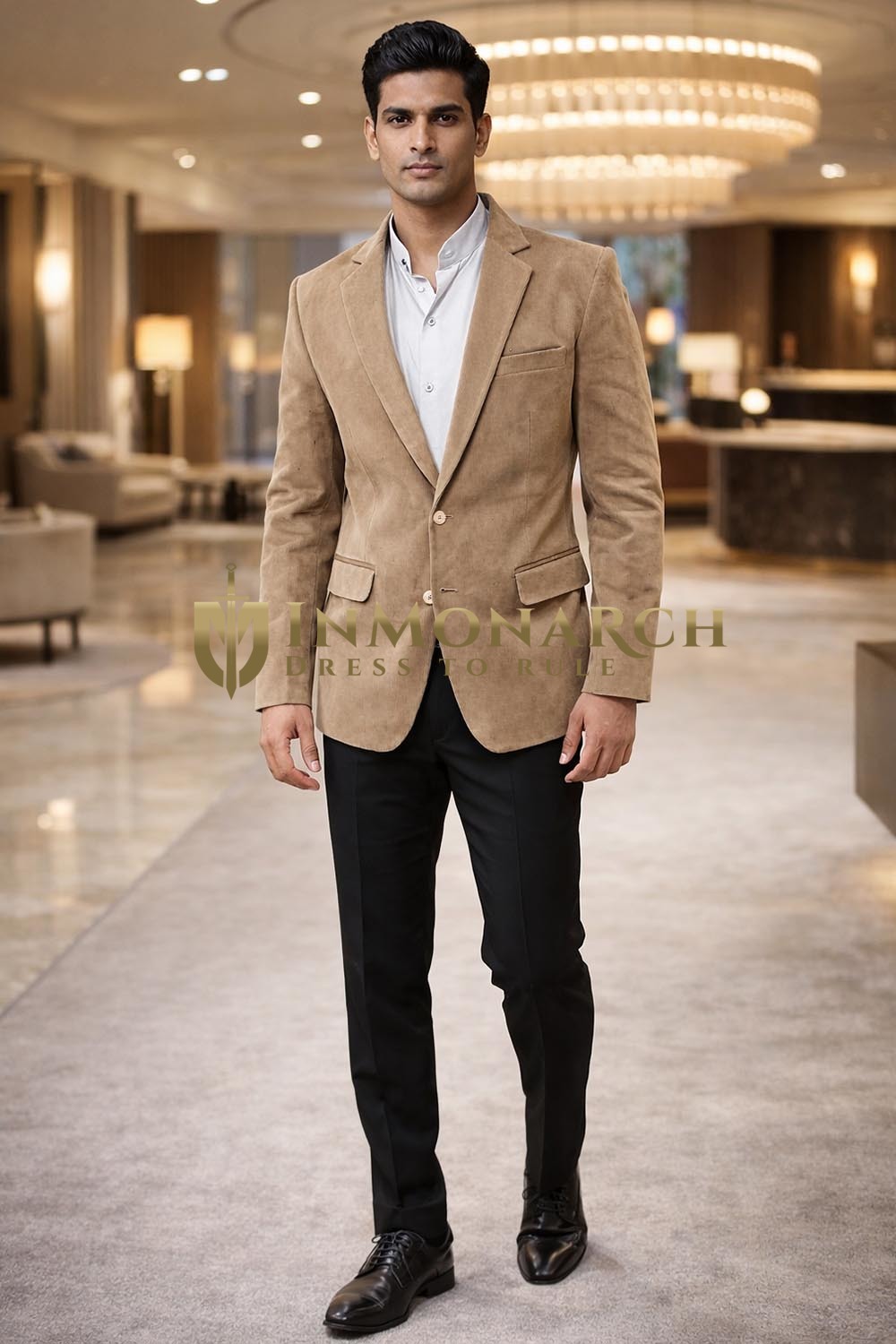 Mens Tan Corduroy Blazer Classic Two Button Tailored Fit Sport Jacket