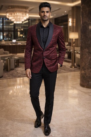 Blazer ethnique grenat col châle