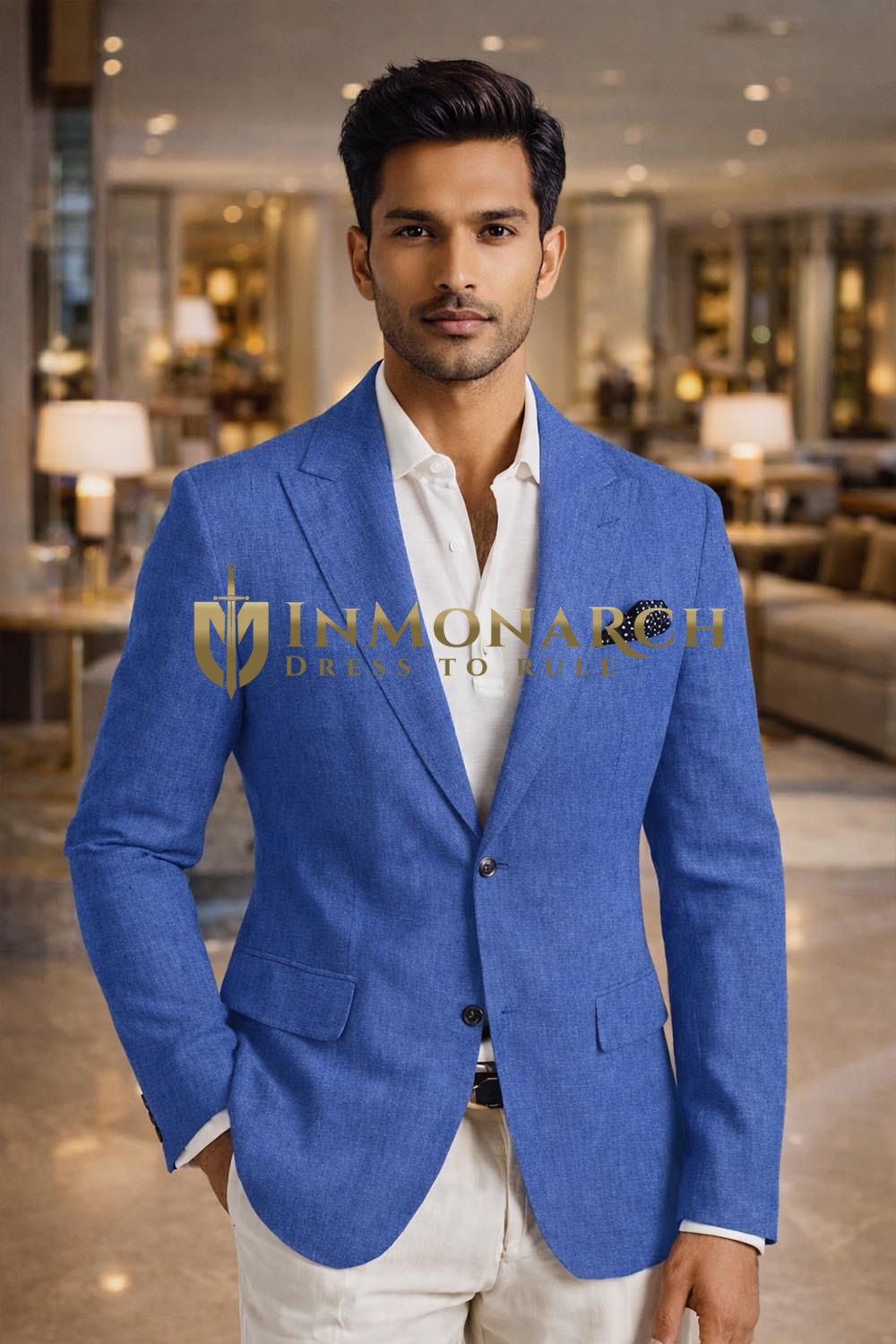 Blazer en lin bleu pour homme