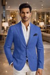 Blazer en lin bleu pour homme