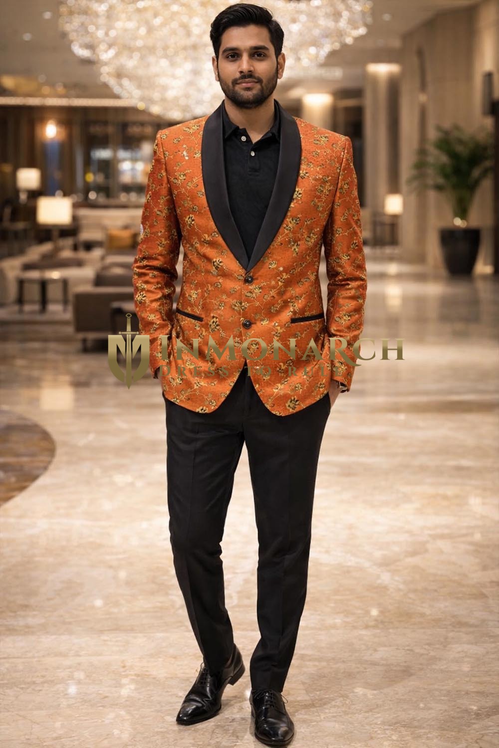 Mens Tangerine Shawl Lapel Tuxedo Blazer Slim Fit Party Dinner Jacket