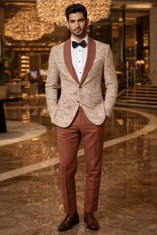 Blazer crème col châle rouge homme