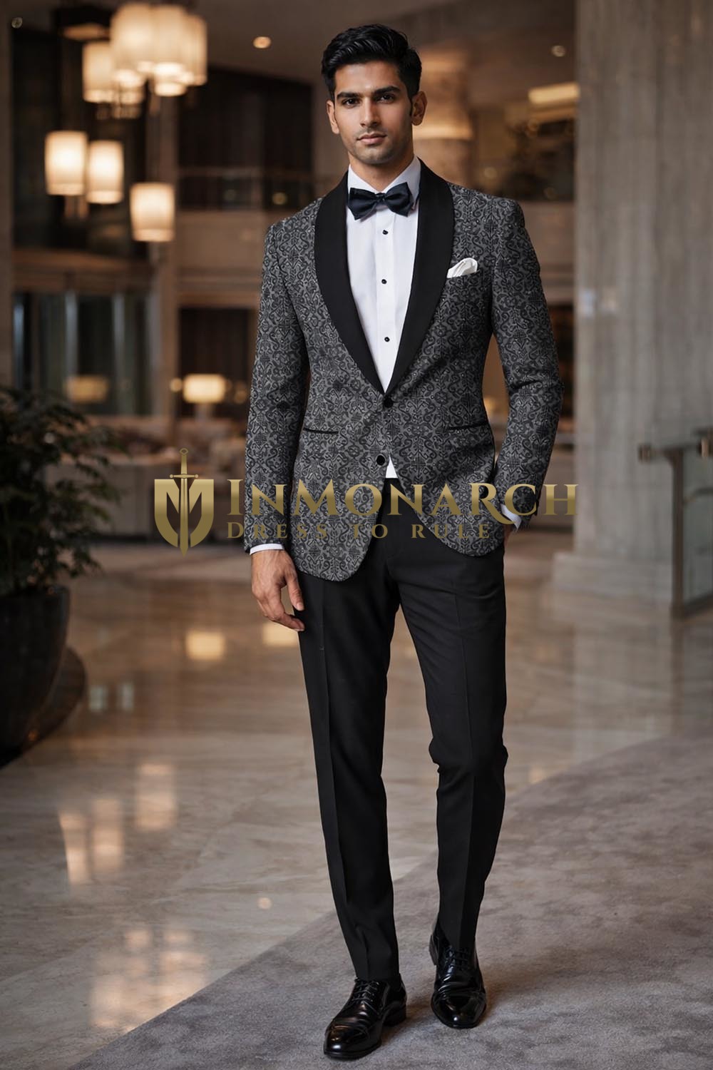 Blazer Tuxedo Cuello Chalón Gris Oscuro