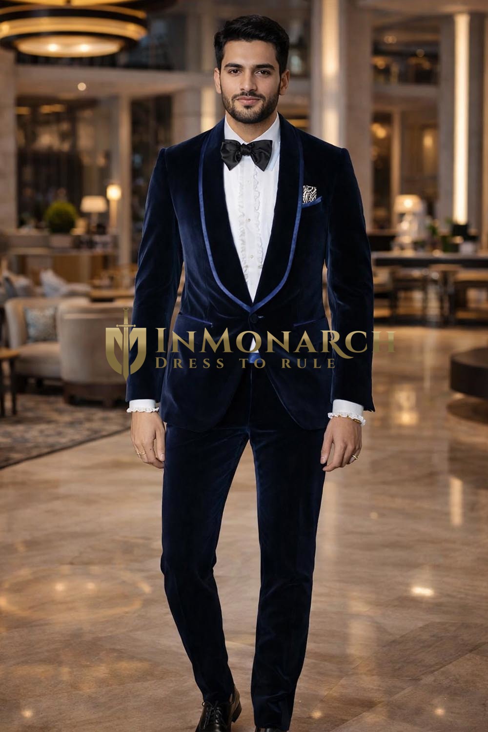 Slim Fit Samtblazer Navyblau Ein-Knopf