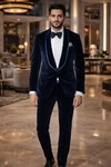 Slim Fit Samtblazer Navyblau Ein-Knopf