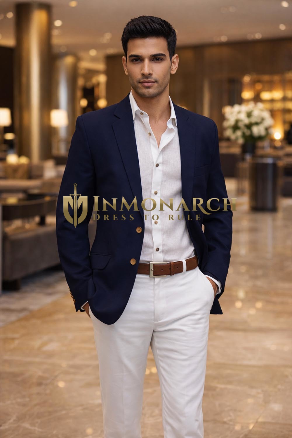 Mens Navy Blue Wool Sport Coat Slim Fit Classic Two Button Blazer Jacket