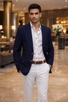 Mens Navy Blue Wool Sport Coat Slim Fit Classic Two Button Blazer Jacket