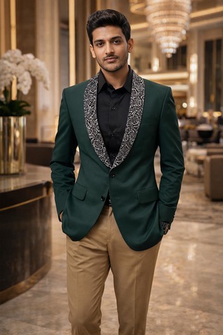 Grüner Slim-Fit Blazer mit Schalkragen