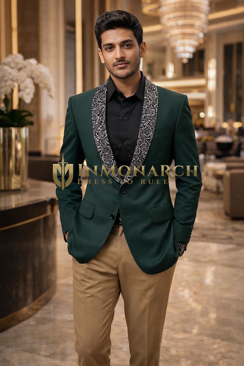 Grüner Slim-Fit Blazer mit Schalkragen