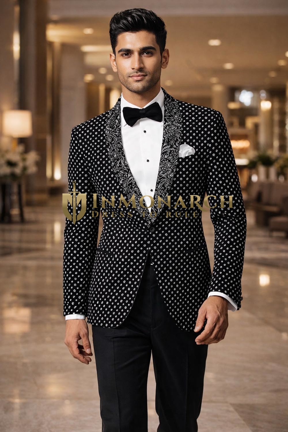 Mens Black White Floral Shawl Lapel Tuxedo Blazer Luxury Party Jacket