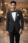 Mens Black White Floral Shawl Lapel Tuxedo Blazer Luxury Party Jacket