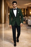 Mens Green Velvet Shawl Lapel Tuxedo Blazer Slim Fit Party Jacket Coat