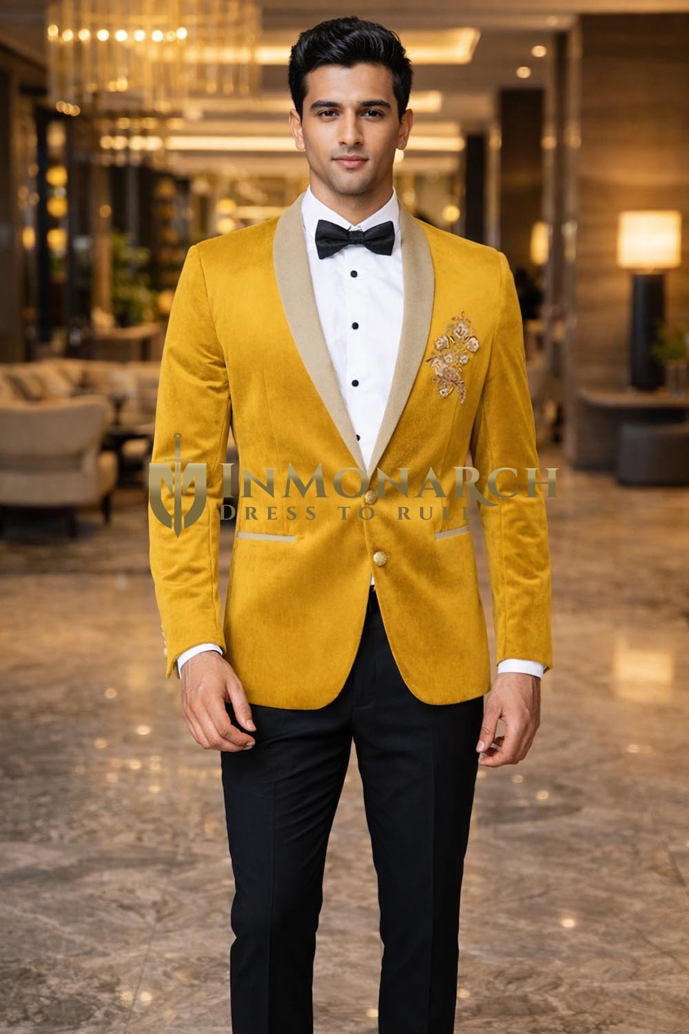 Mens Marigold Velvet Shawl Lapel Tuxedo Blazer Slim Fit Party Jacket
