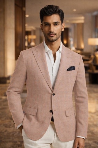 Blazer en lin à carreaux roses pour homme