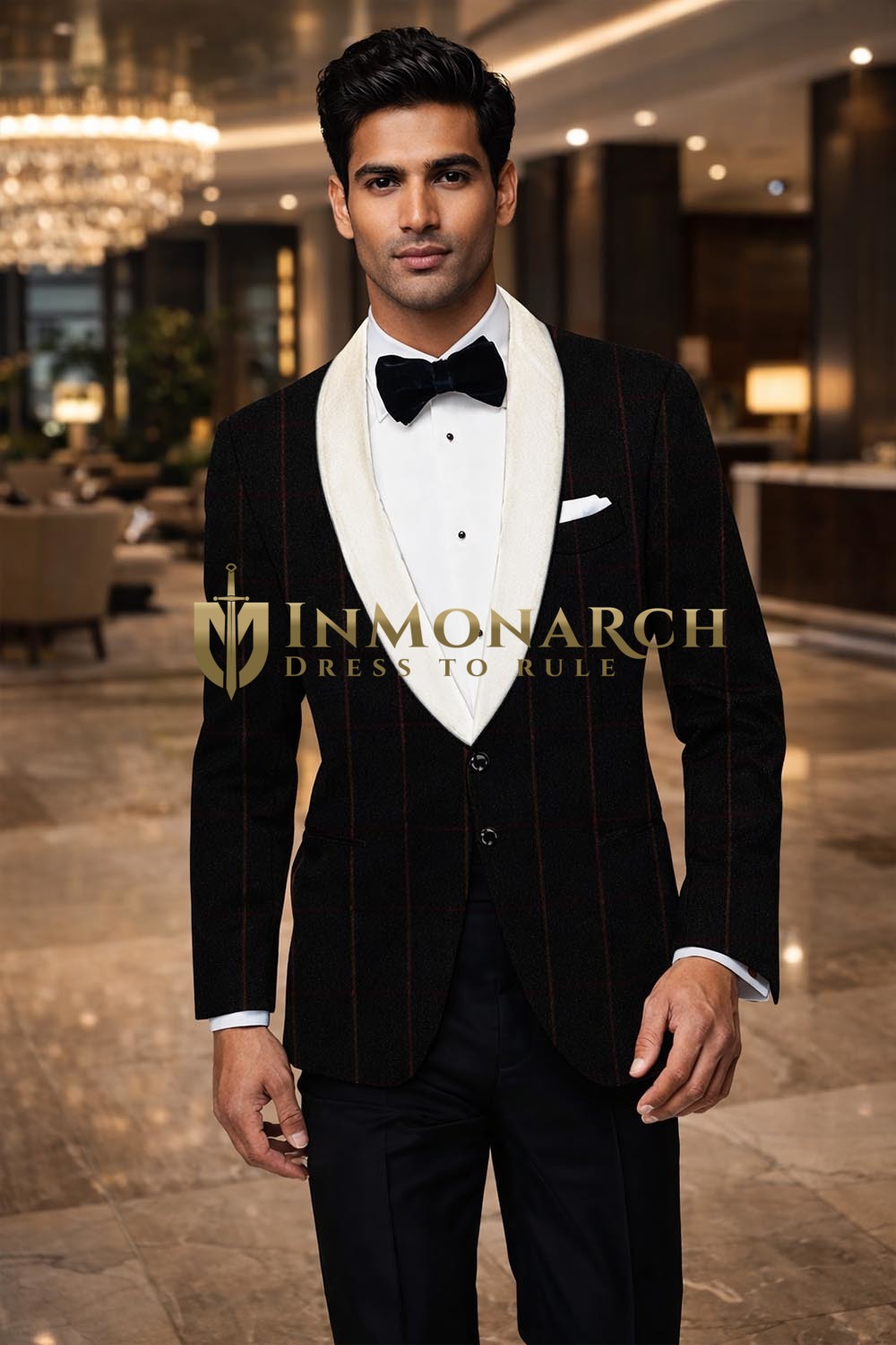 Mens Black Red Stripe Tuxedo Blazer Cream Shawl Lapel Slim Fit Jacket