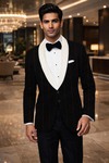 Mens Black Red Stripe Tuxedo Blazer Cream Shawl Lapel Slim Fit Jacket