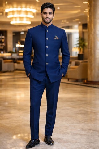 Marineblauer Nehrukragen-Blazer Herren