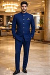 Marineblauer Nehrukragen-Blazer Herren