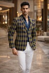 Veste homme à carreaux jaunes