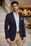 Mens Black Red Check Blazer Slim Fit Modern Casual Party Jacket Coat