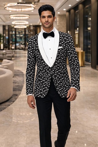 Blazer noir homme imprimé blanc