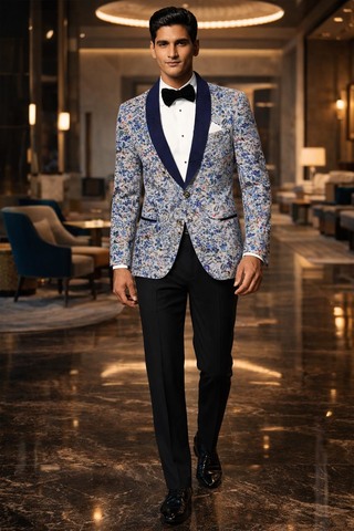 Blazer slim bleu ciel imprimé fleurs