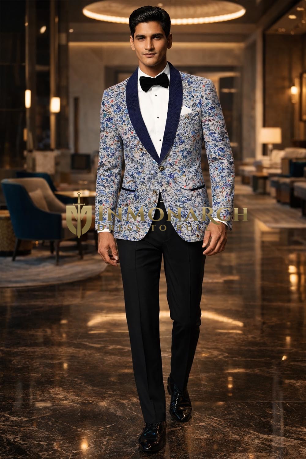Slim Fit Blazer himmelblau Blumenmuster