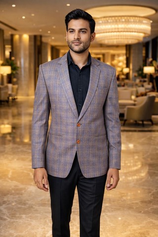 Veste sport à carreaux taupe laine homme