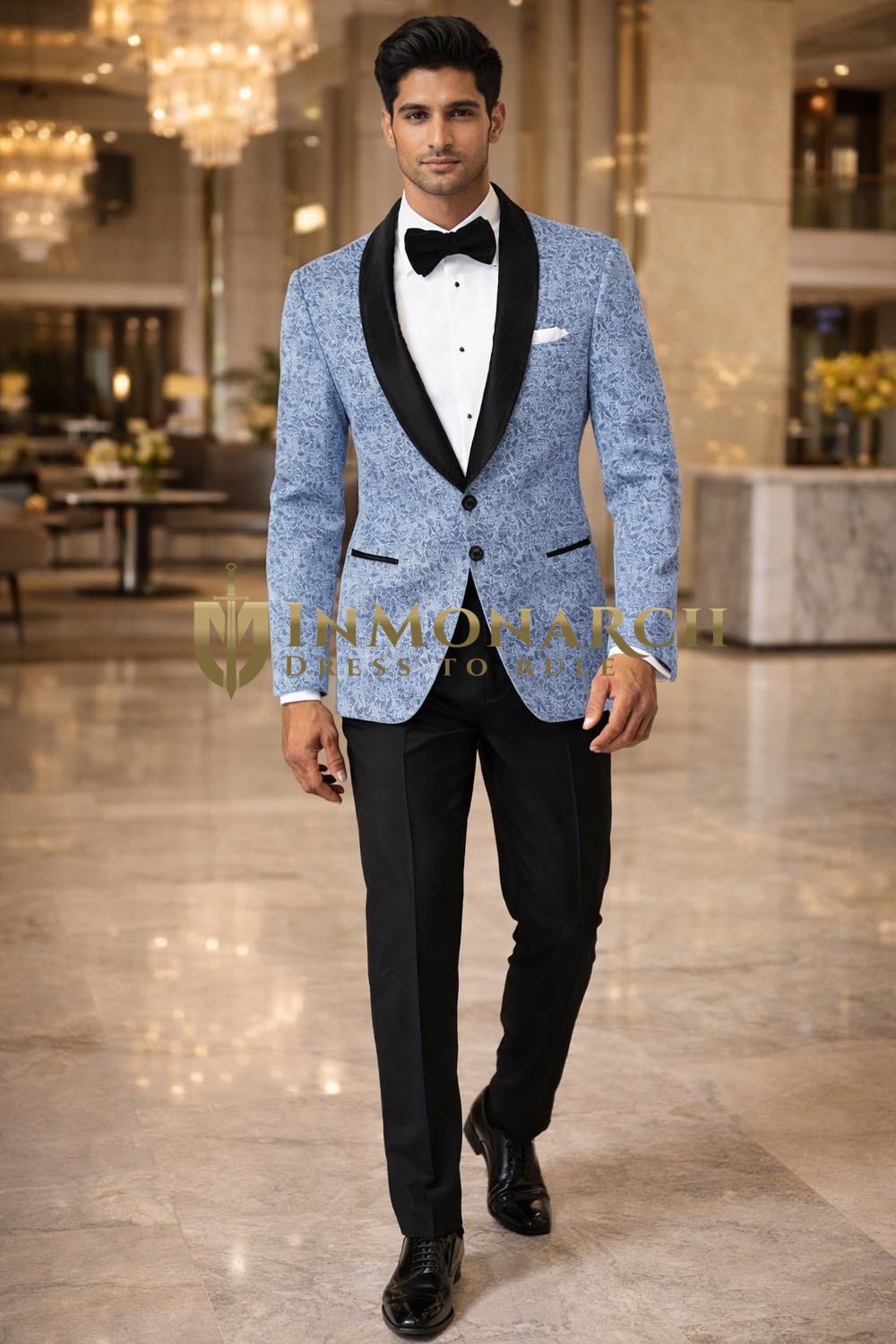 Blazer slim bleu ciel feuilles imprimées