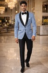 Blazer slim bleu ciel feuilles imprimées