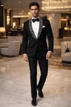 Mens Black Velvet Shawl Lapel Tuxedo Blazer Slim Fit Evening Dinner Coat