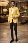 Blazer casual slim fit hombre lino amarillo cuadros