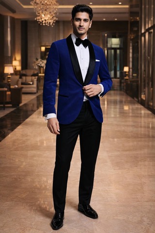 Blazer homme bleu marine foncé col châle noir