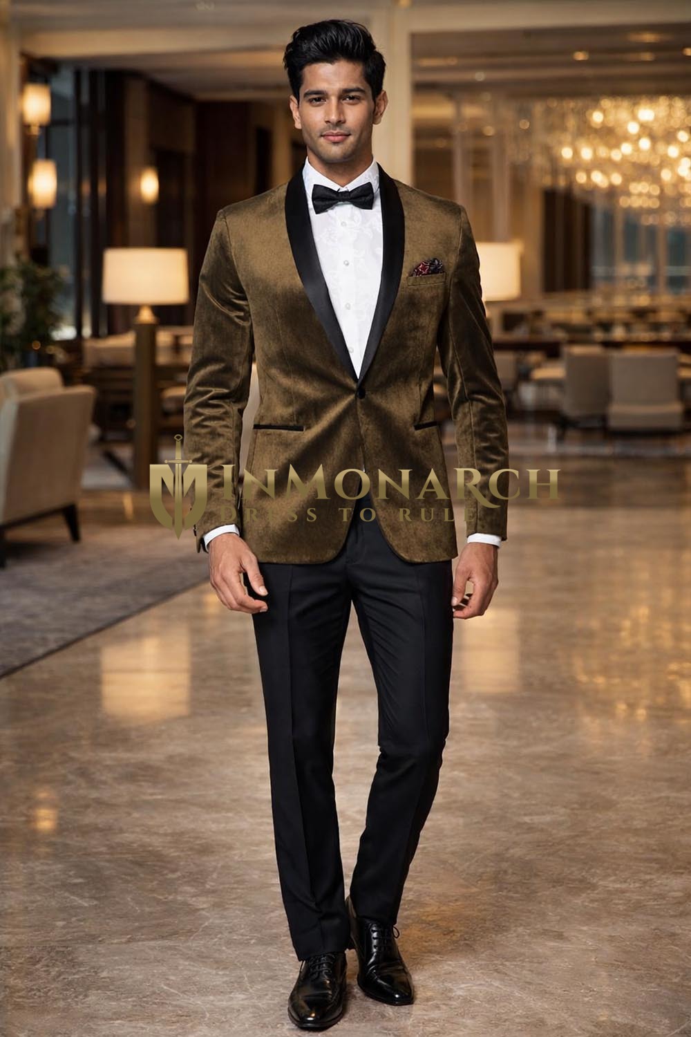 Mens Brown Velvet Shawl Collar One Button Slim Fit Tuxedo Blazer Jacket