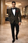 Blazer casual slim fit hombre dos botones raso negro solapa chal