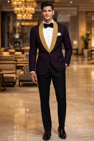 Blazer diseñador vino púrpura solapa chal 2 botones slim fit