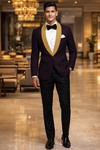 Blazer diseñador vino púrpura solapa chal 2 botones slim fit