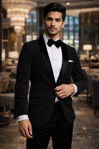 Blazer velours noir col satin homme