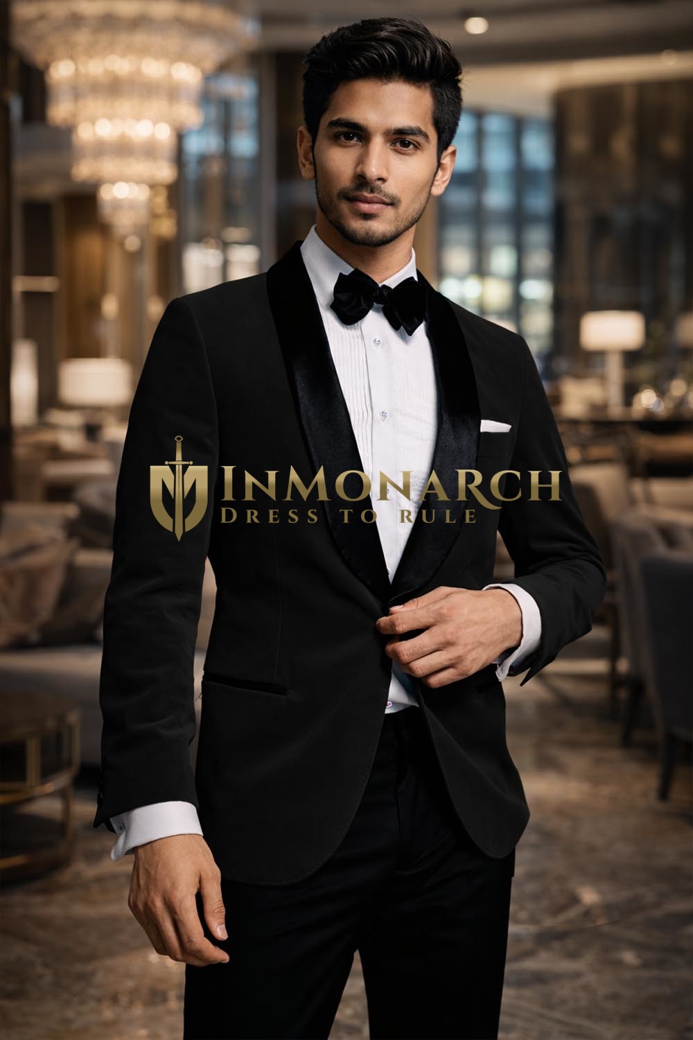 Mens Black Velvet Shawl Lapel Tuxedo Suit 2 Piece Slim Fit Formal Wear