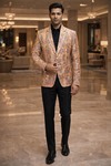 Mens Yellow Blue Paisley Blazer Slim Fit Two Button Party Jacket Coat