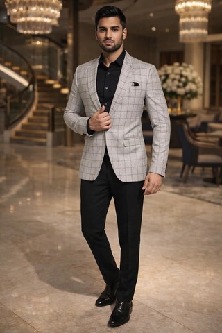 Blazer gris lin à carreaux homme témoin