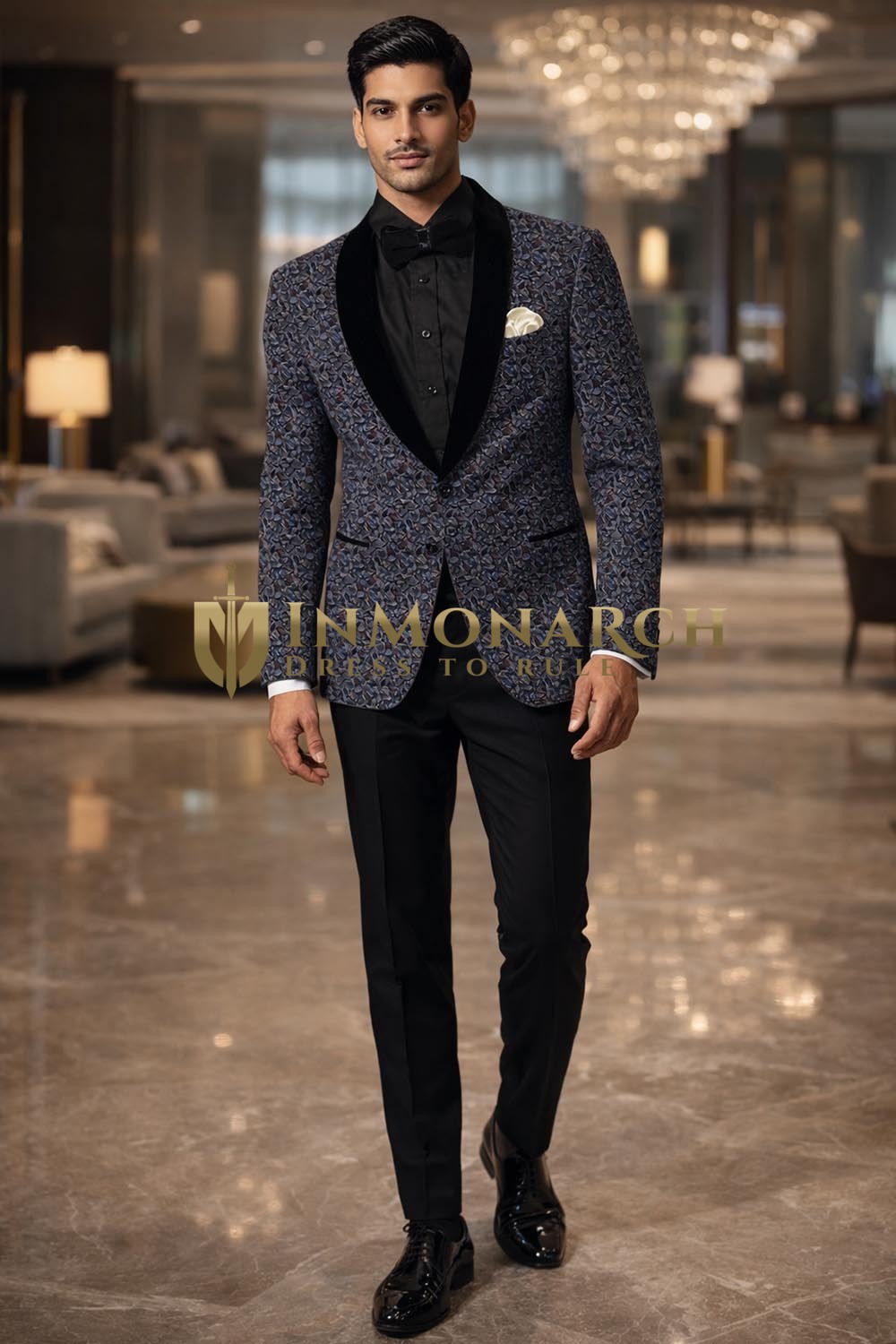 Blazer casual slim vino púrpura estampado